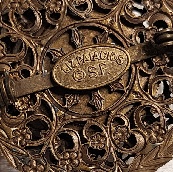 LIZ PALACIOS SF Vintage Vintage 80s Bronze Brooch with Mother of Pearl Accent - Picture 4 of 11